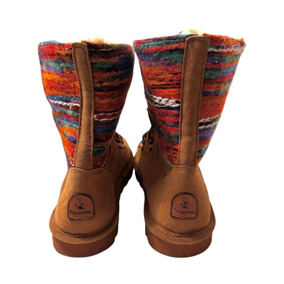 Bearpaw Womens Boots 12 Maria Suede Brown Wool Blend Lining Colorful Knit Upper - Picture 5 of 11